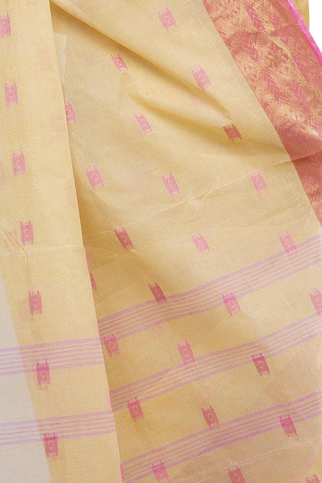 Cream Pure Cotton SqureButi Tant Saree (793)